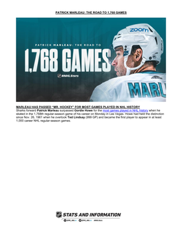 Patrick Marleau: the Road to 1,768 Games