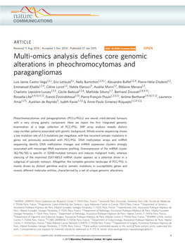 Multi-Omics Analysis Defines Core Genomic Alterations in Pheochromocytomas and Paragangliomas