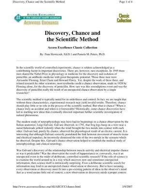 Discovery, Chance and the Scientific Method Page 1 of 4
