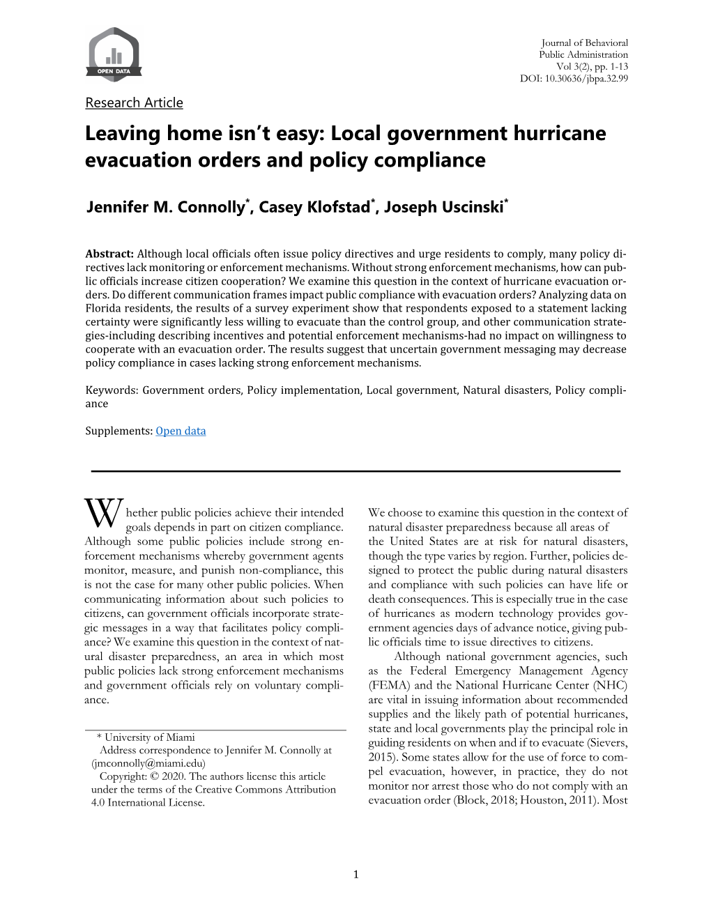 Local Government Hurricane Evacuation Orders and Policy Compliance