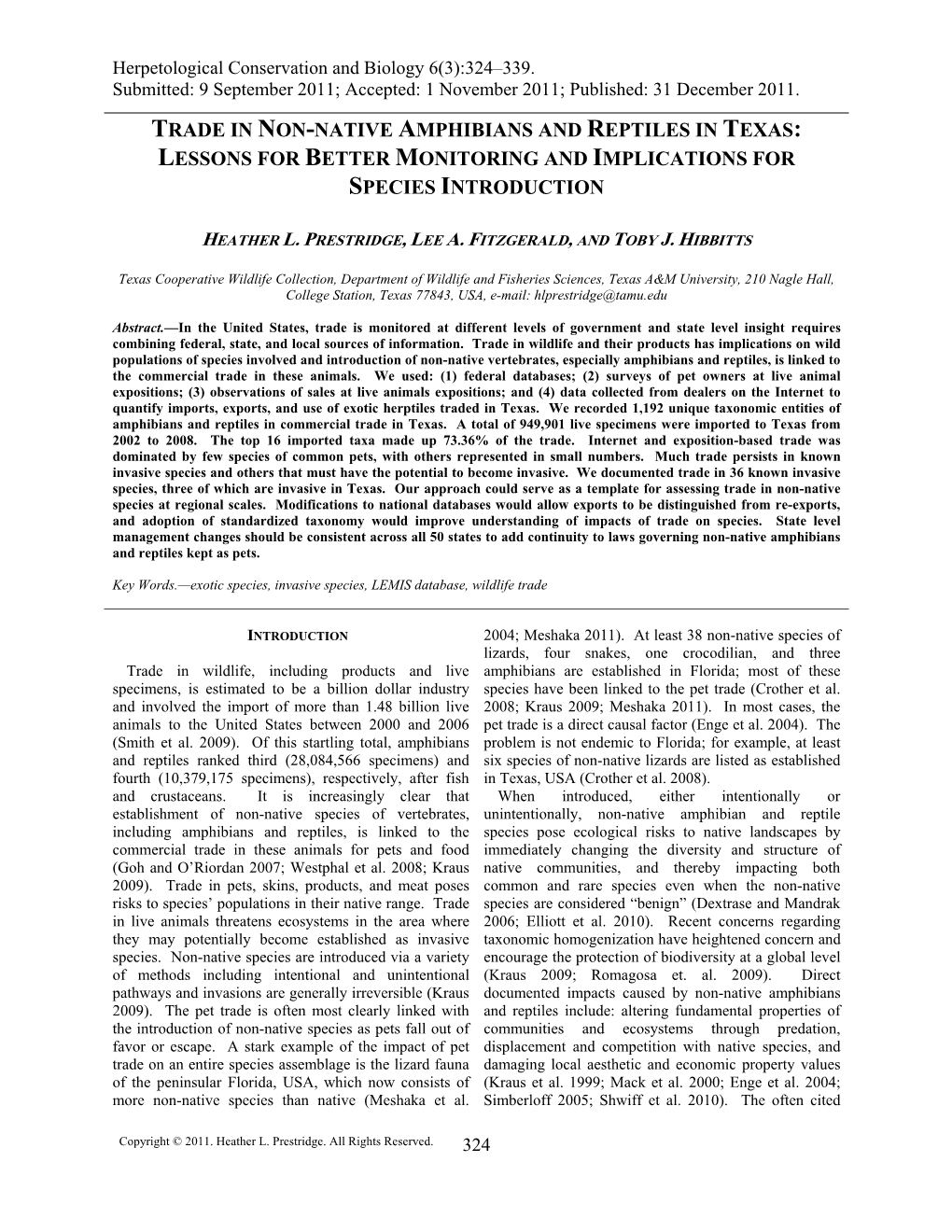 Trade in Non-Native Amphibians and Reptiles in Texas: Lessons for Better Monitoring and Implications for Species Introduction