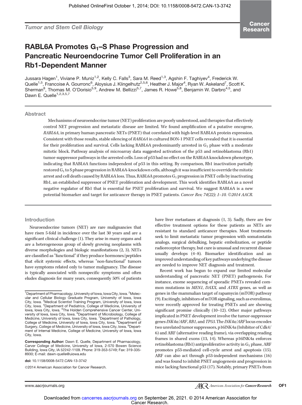 RABL6A Promotes G1–S Phase Progression and Pancreatic Neuroendocrine Tumor Cell Proliferation in an Rb1-Dependent Manner