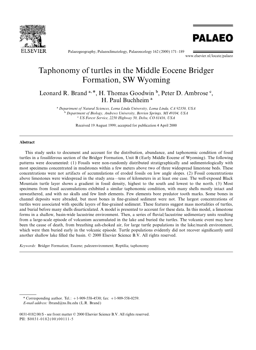 Taphonomy of Turtles in the Middle Eocene Bridger Formation, SW Wyoming