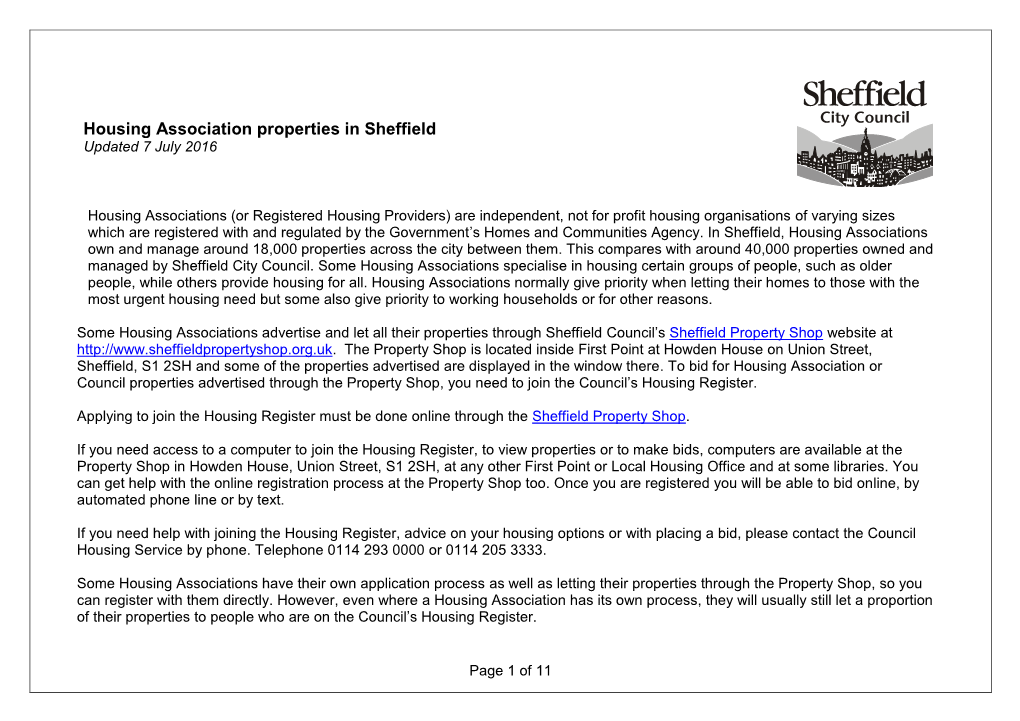 Information About Housing Associations in Sheffield