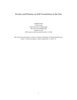 Proclus and Plotinus on Self-Constitution in the One