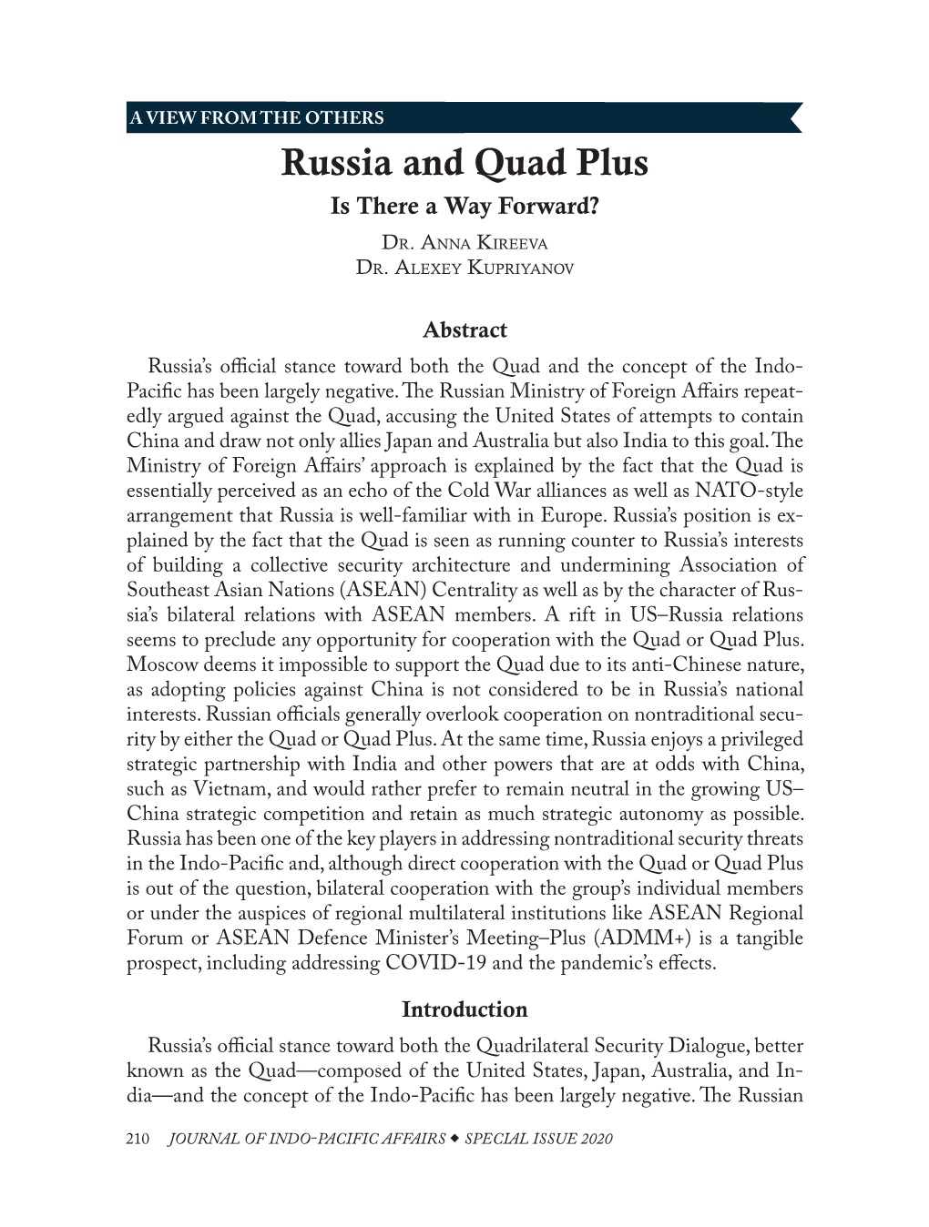 Russia and Quad Plus Is There a Way Forward?