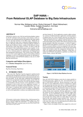 SAP HANA – from Relational OLAP Database to Big Data Infrastructure