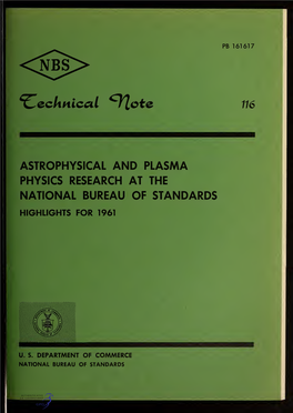 Astrophysical and Plasma Physics Research at the National Bureau of Standards
