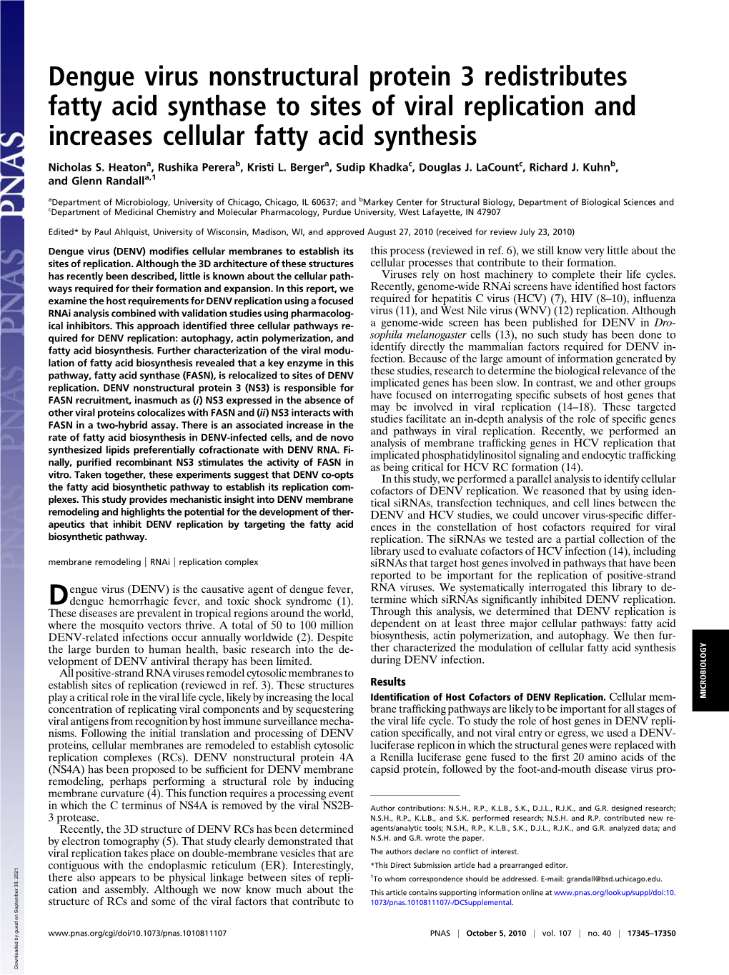 Dengue Virus Nonstructural Protein 3 Redistributes Fatty Acid Synthase to Sites of Viral Replication and Increases Cellular Fatty Acid Synthesis