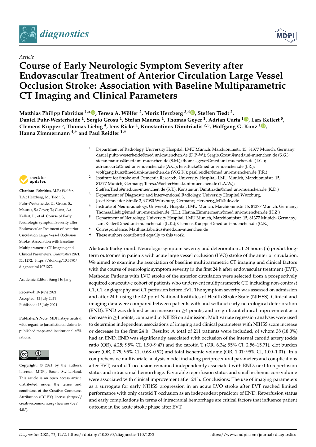 Course of Early Neurologic Symptom Severity After Endovascular Treatment of Anterior Circulation Large Vessel Occlusion Stroke