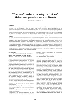 "You Can't Make a Monkey out of Us": Galen and Genetics Versus Darwin