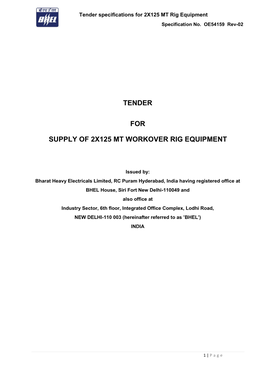 Tender for Supply of 2X125 Mt Workover Rig Equipment