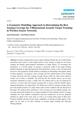 A Geometric Modelling Approach to Determining the Best Sensing Coverage for 3-Dimensional Acoustic Target Tracking in Wireless Sensor Networks