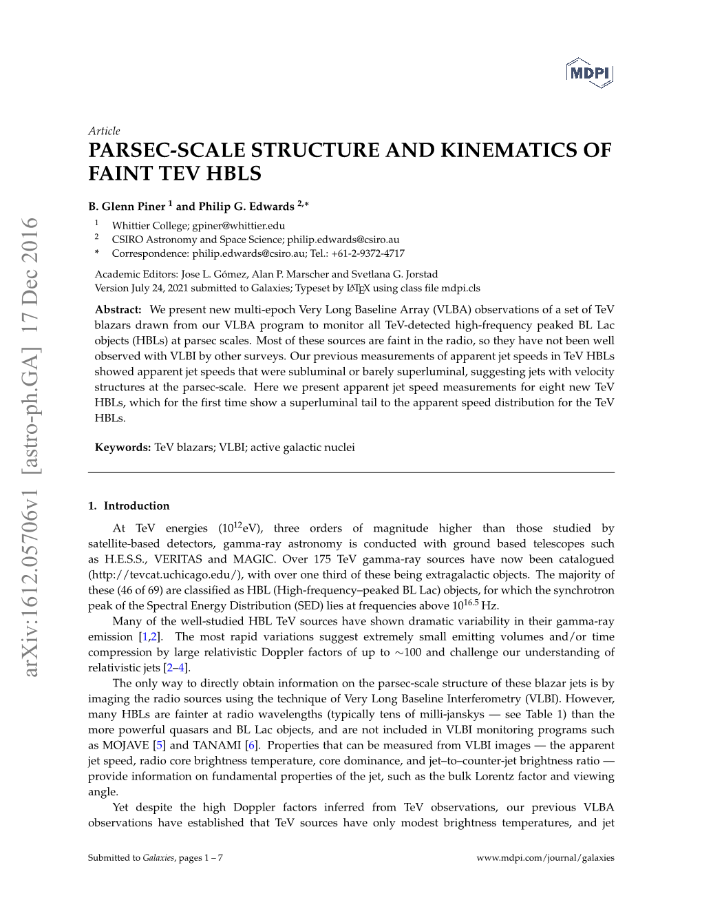 Parsec-Scale Structure and Kinematics of Faint Tev Hbls