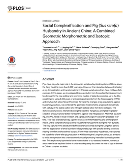 Social Complexification and Pig (Sus Scrofa) Husbandry in Ancient China: a Combined Geometric Morphometric and Isotopic Approach