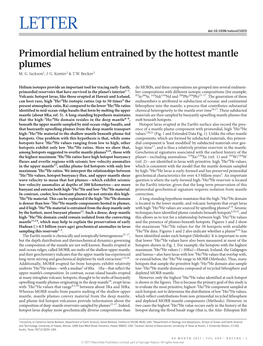 Primordial Helium Entrained by the Hottest Mantle Plumes M