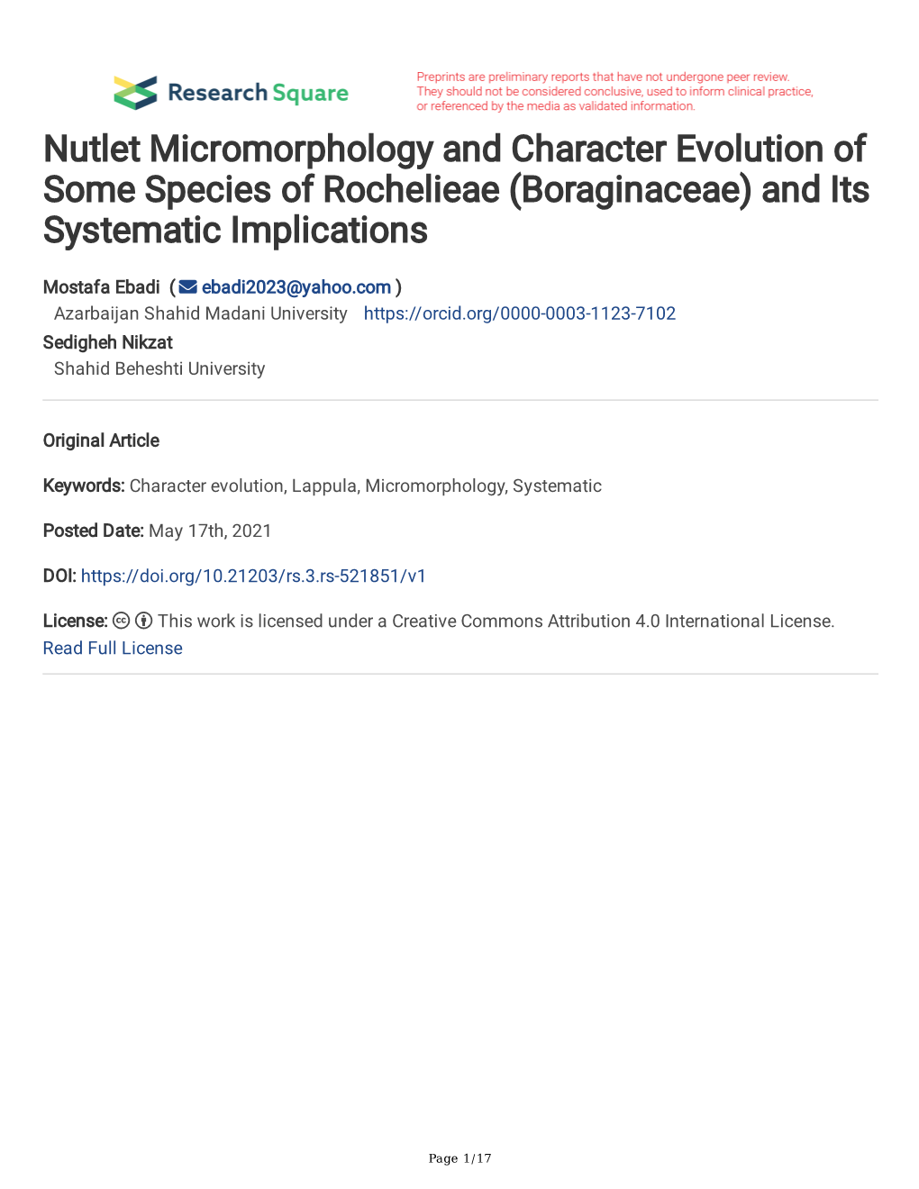 Boraginaceae) and Its Systematic Implications