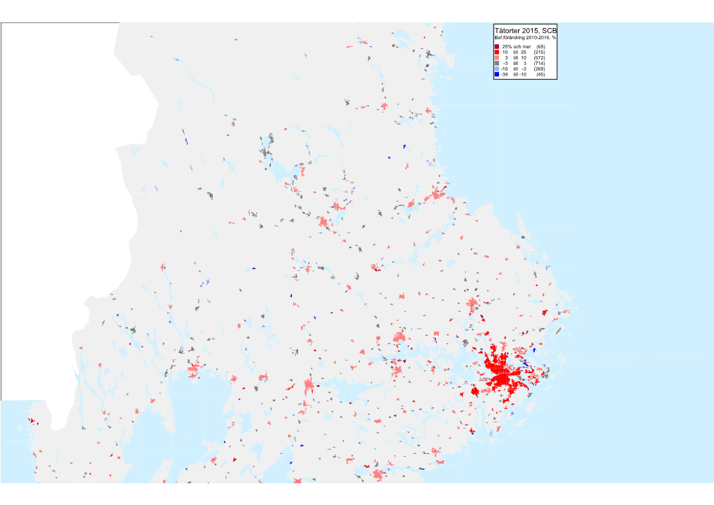 Svealand, Tätorter 2015 Förändring I Folkmängd 2010