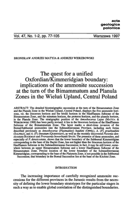 Implications of the Ammonite Succession at the Turn of the Bimammatum and Planula Zones in the Wielun Upland, Central Poland