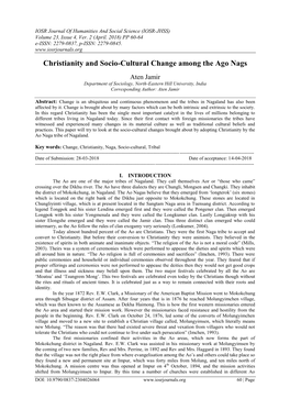 Christianity and Socio-Cultural Change Among the Ago Nags
