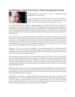 Luc Montagnier, Nobel Prize Winner, Takes Homoeopathy Seriously