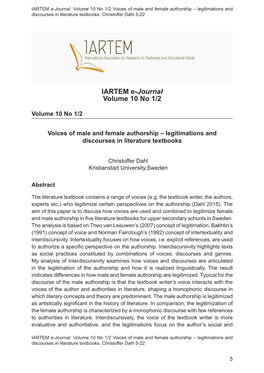 IARTEM E-Journal Volume 10 No 1/2 Voices of Male and Female Authorship – Legitimations and Discourses in Literature Textbooks