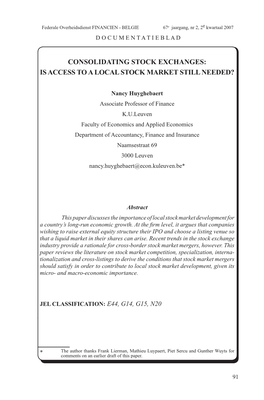 Consolidating Stock Exchanges: Is Access to Al Local Stock Market Stil