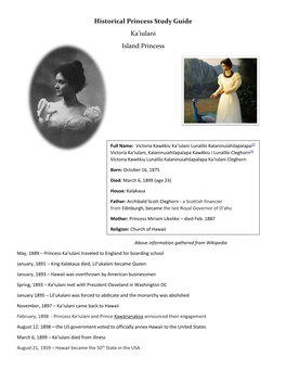 Historical Princess Study Guide Ka'iulani Island Princess