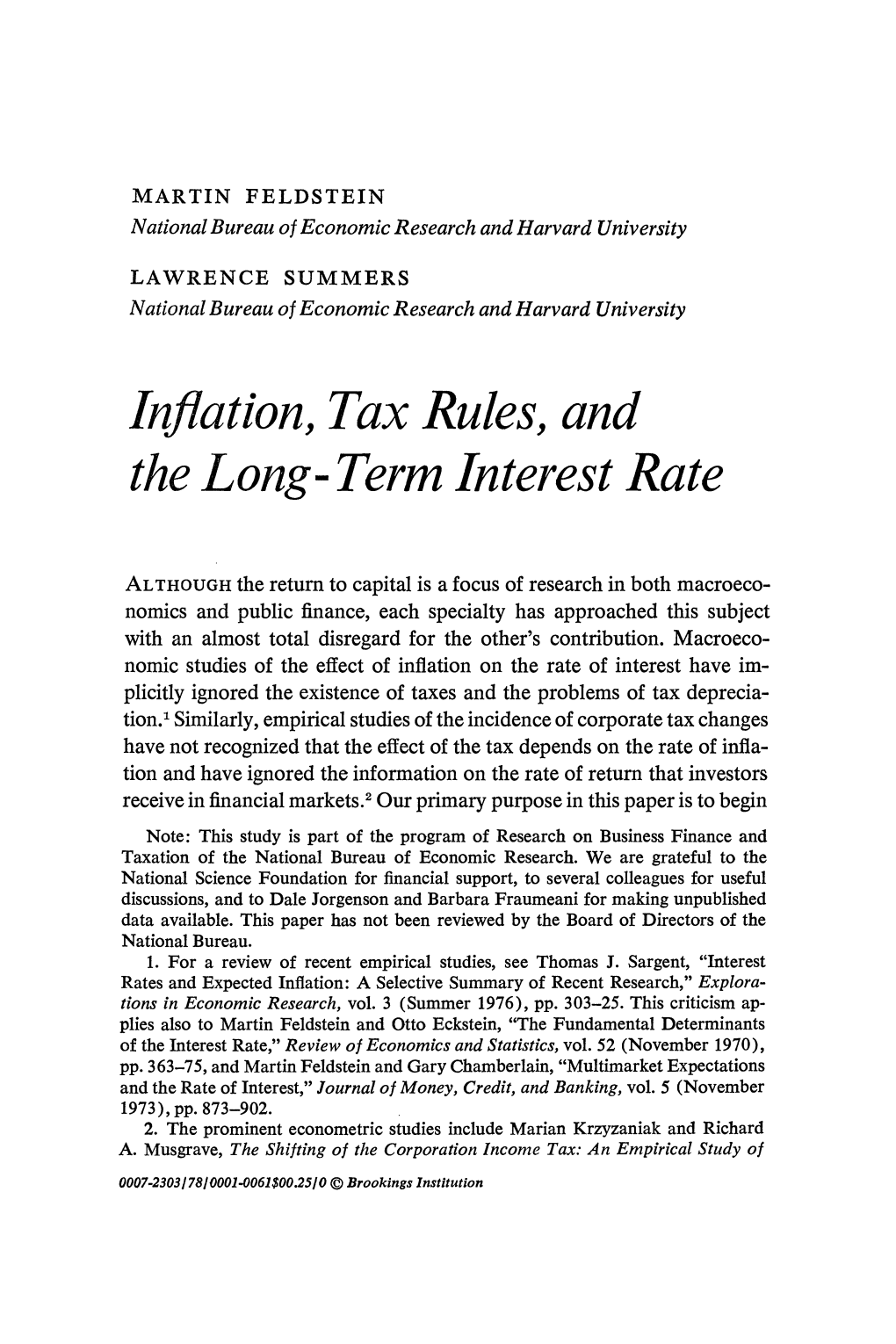 Inflation, Tax Rules, and the Long-Term Interest Rate