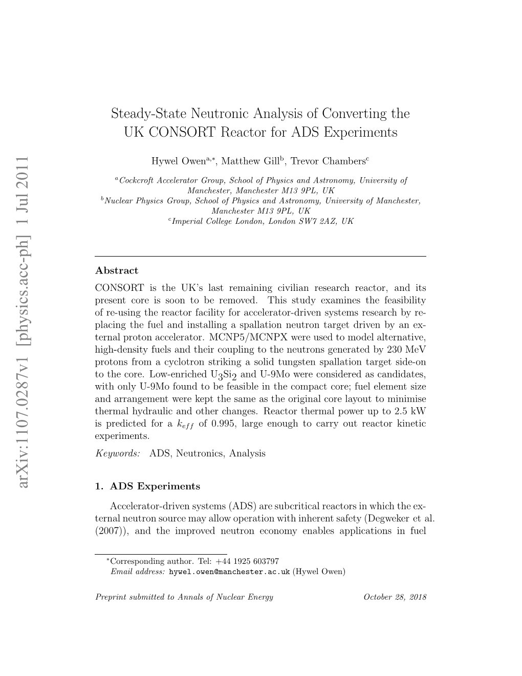 Steady-State Neutronic Analysis of Converting the UK CONSORT Reactor for ADS Experiments