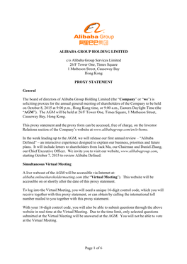Page 1 of 6 ALIBABA GROUP HOLDING LIMITED C/O Alibaba
