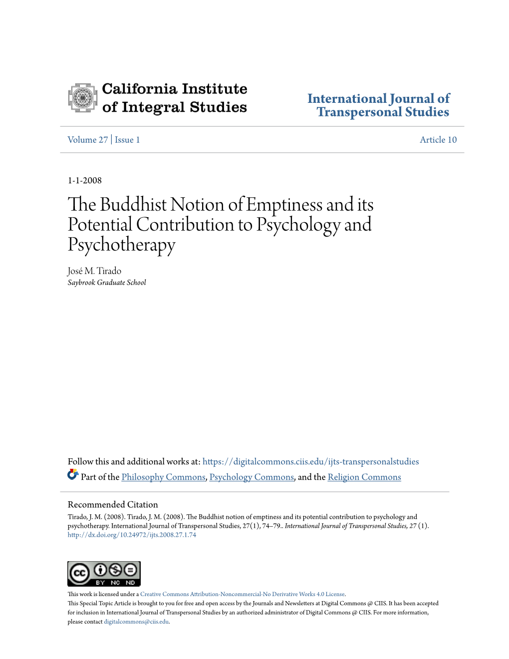 The Buddhist Notion of Emptiness and Its Potential Contribution To