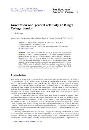 Gravitation and General Relativity at King's College London
