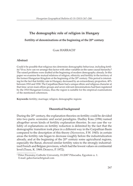 The Demographic Role of Religion in Hungary: Fertility of Denominations