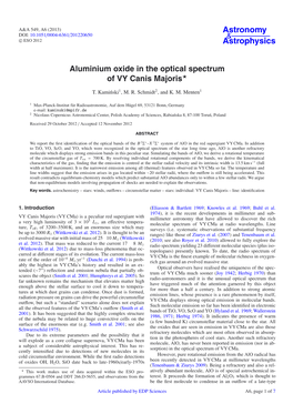 Aluminium Oxide in the Optical Spectrum of VY Canis Majoris⋆