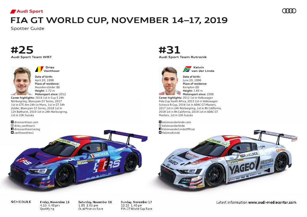 FIA GT WORLD CUP, NOVEMBER 14–17, 2019 Spotter Guide