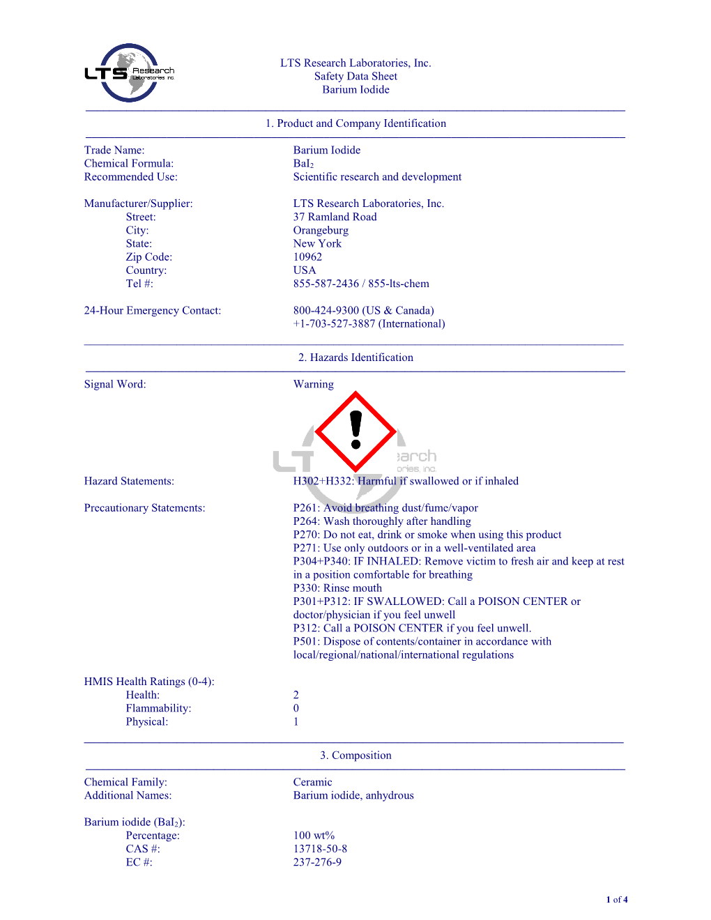 Material Safety Data Sheet