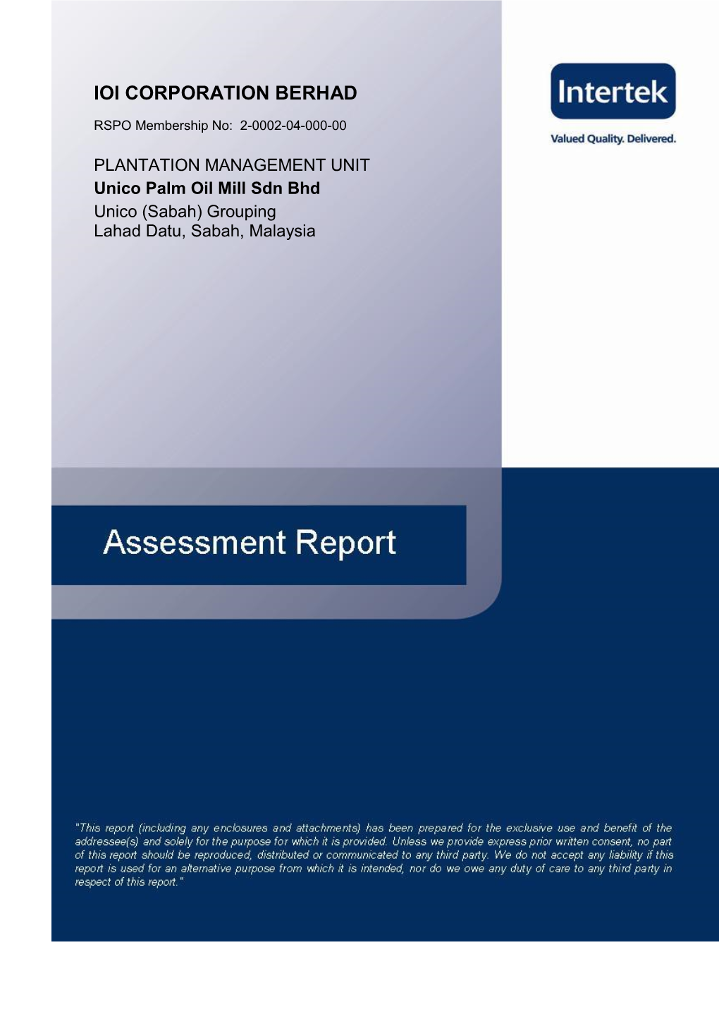 RSPO Public Summary Report