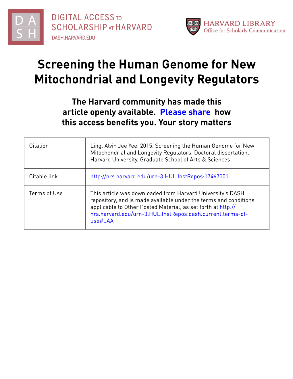 Screening the Human Genome for New Mitochondrial and Longevity Regulators