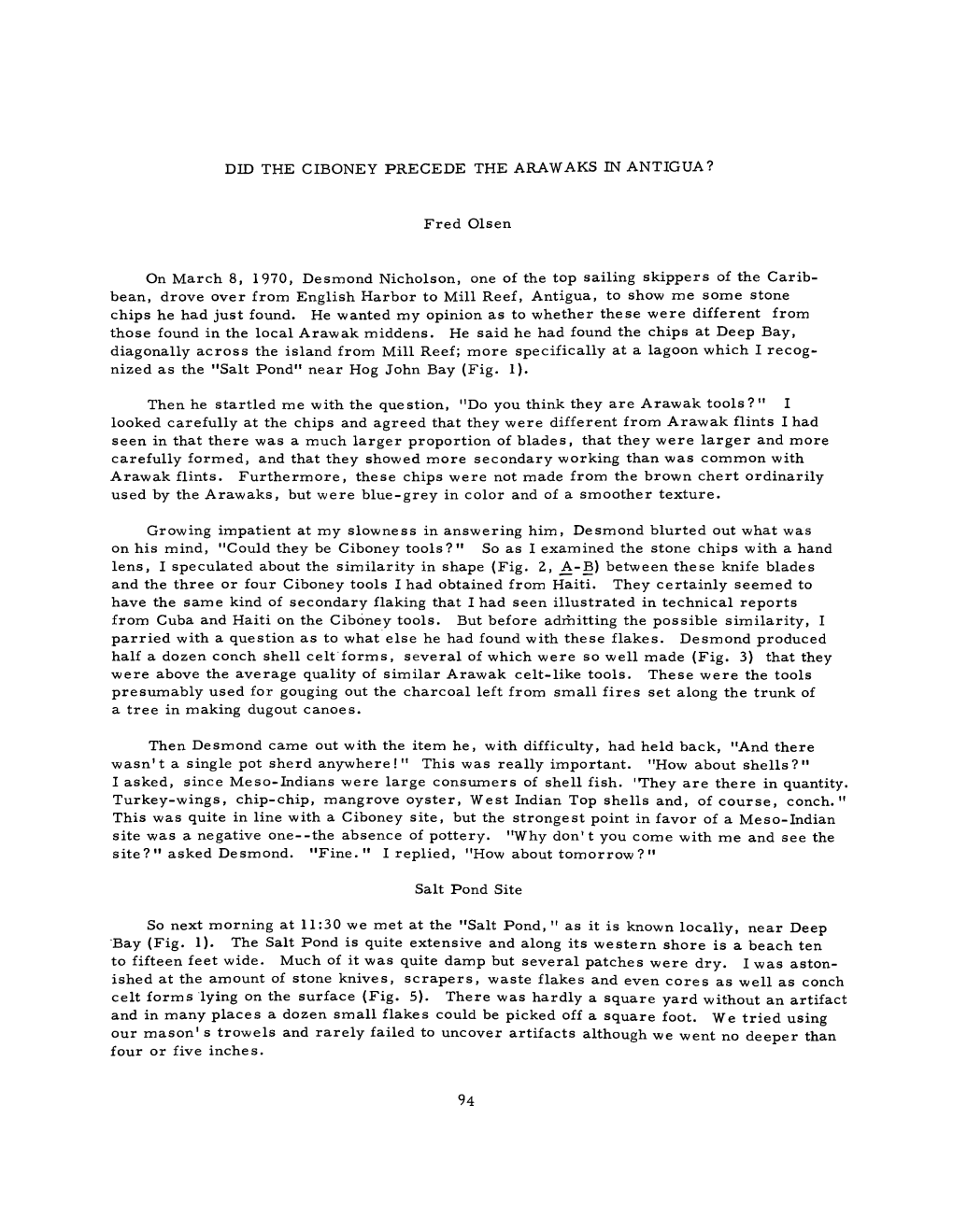 Did the Ciboney Precede the Arawaks in Antigua?