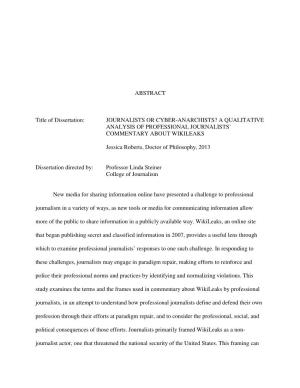 A Qualitative Analysis of Professional Journalists’ Commentary About Wikileaks