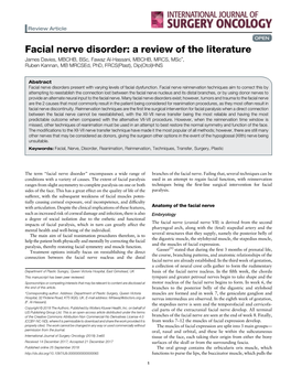 Facial Nerve Disorder: a Review of the Literature