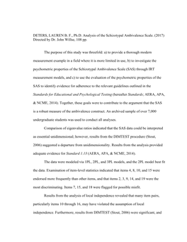 DETERS, LAUREN BF, Ph.D. Analysis of the Schizotypal