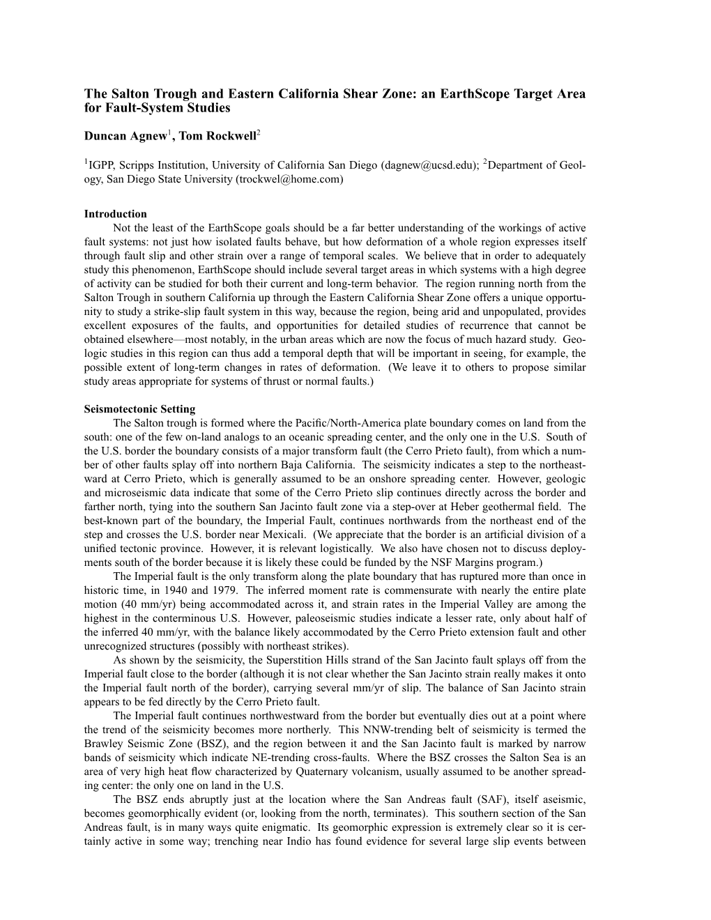 The Salton Trough and Eastern California Shear Zone: An