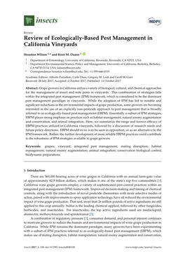 Review of Ecologically-Based Pest Management in California Vineyards