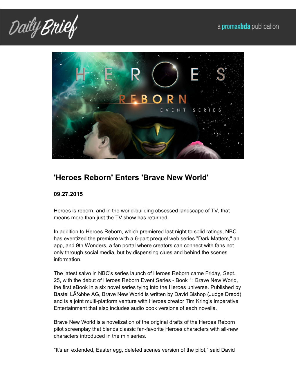 Heroes Reborn' Enters 'Brave New World'