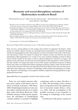 Biometric and Sexual Dimorphism Variation of Hydromedusa Tectifera in Brazil