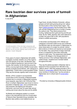 Rare Bactrian Deer Survives Years of Turmoil in Afghanistan 6 July 2016