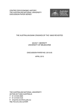 Centre for Economic History the Australian National University Discussion Paper Series !