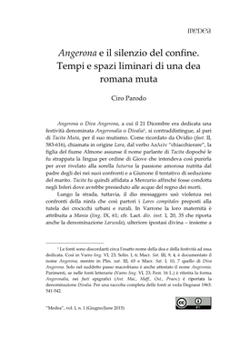 Angerona E Il Silenzio Del Confine. Tempi E Spazi Liminari Di Una Dea Romana Muta